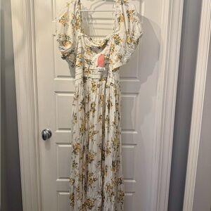 ARULA Cream and Yellow Floral Maxi Dress